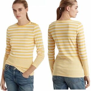 Ralph Lauren Striped Cotton Shirt White riviera Sun Yellow long sleeves Size L
